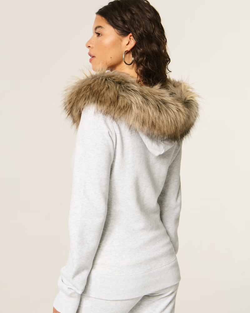 Fur Trim Zip-Up Hoodie