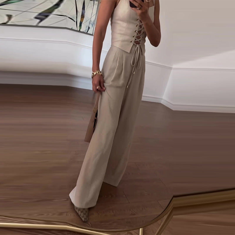 Dress To Impress Summer Outfits | Corset Top Wide Leg Pants Outfit 2-piece Set