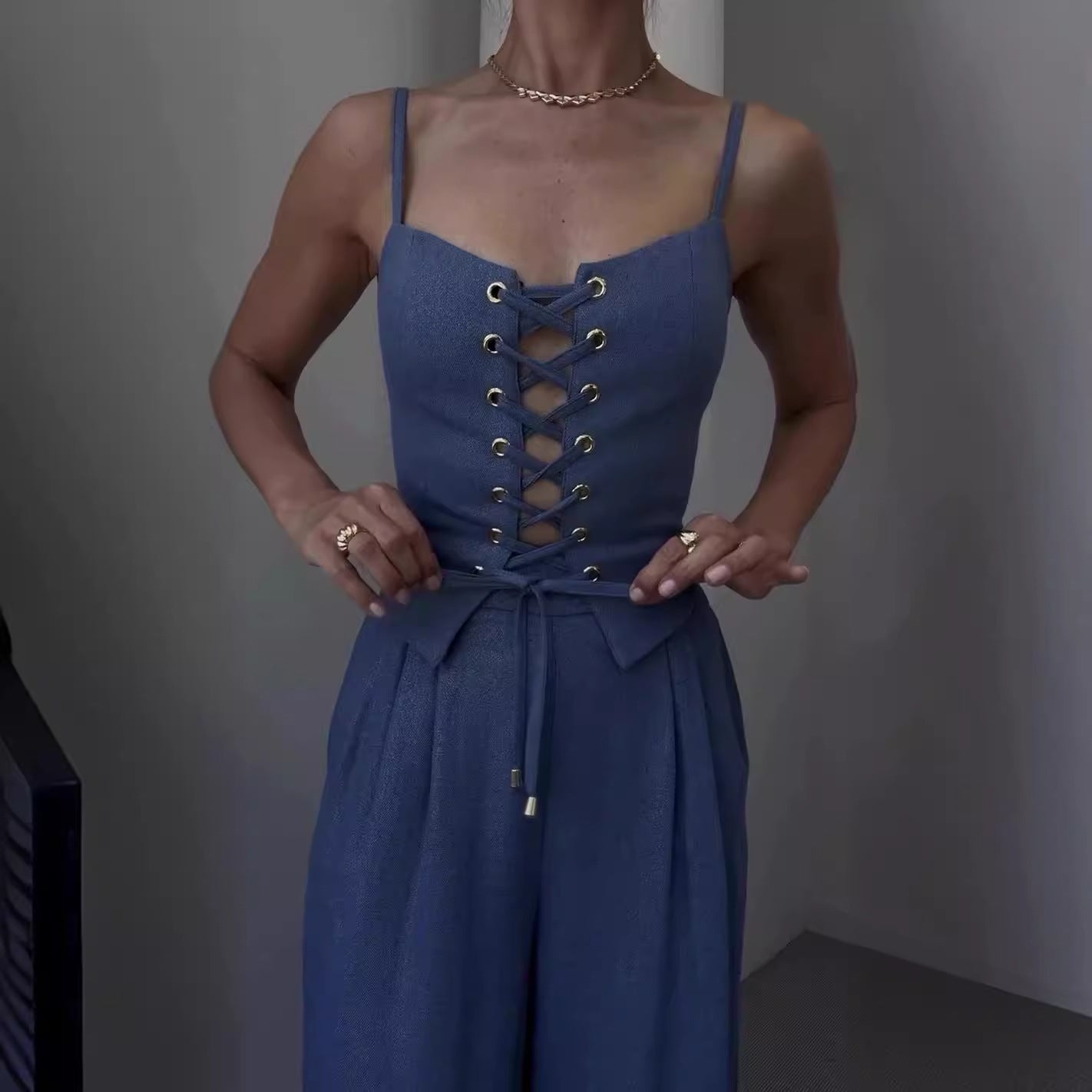 Dress To Impress Summer Outfits | Corset Top Wide Leg Pants Outfit 2-piece Set