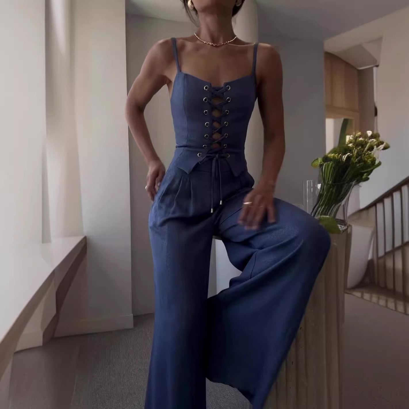 Dress To Impress Summer Outfits | Corset Top Wide Leg Pants Outfit 2-piece Set