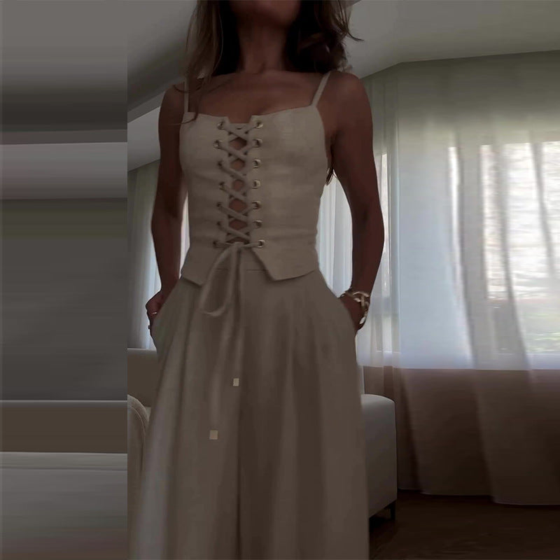 Dress To Impress Summer Outfits | Corset Top Wide Leg Pants Outfit 2-piece Set