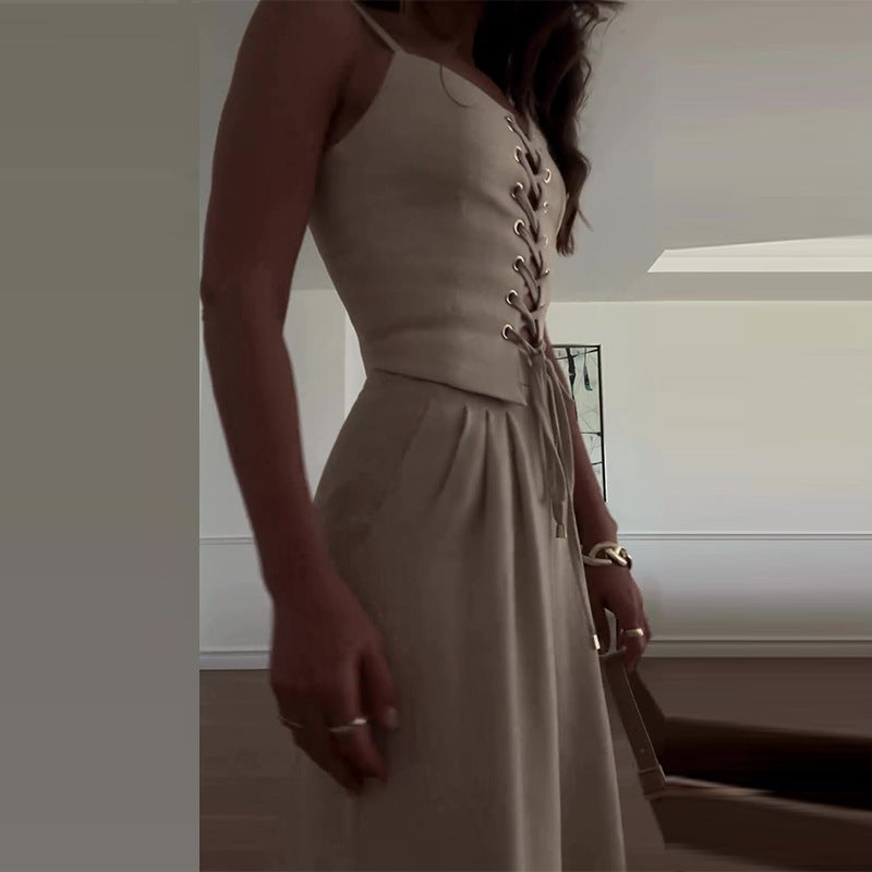 Dress To Impress Summer Outfits | Corset Top Wide Leg Pants Outfit 2-piece Set