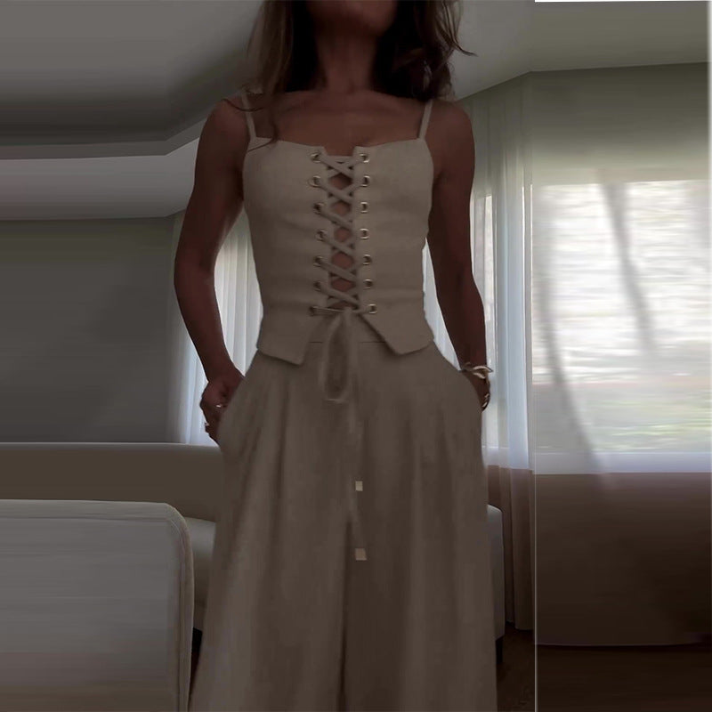 Dress To Impress Summer Outfits | Corset Top Wide Leg Pants Outfit 2-piece Set