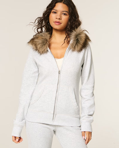 Fur Trim Zip-Up Hoodie