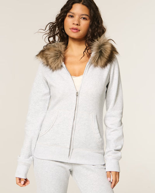 Fur Trim Zip-Up Hoodie