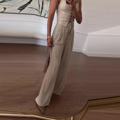 Dress To Impress Summer Outfits | Corset Top Wide Leg Pants Outfit 2-piece Set