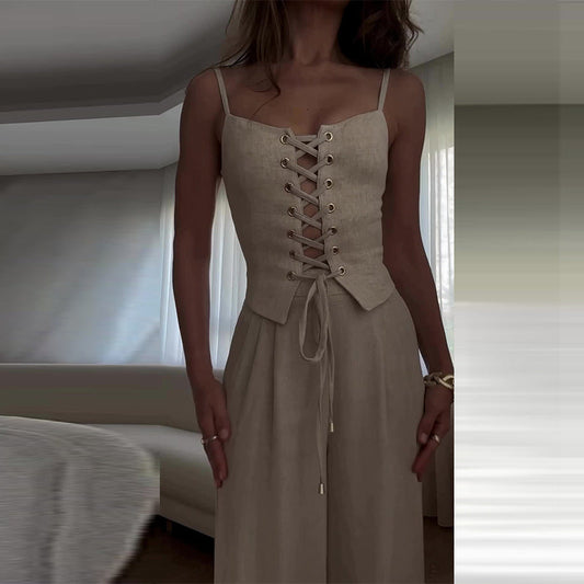 Dress To Impress Summer Outfits | Corset Top Wide Leg Pants Outfit 2-piece Set