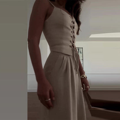 Dress To Impress Summer Outfits | Corset Top Wide Leg Pants Outfit 2-piece Set